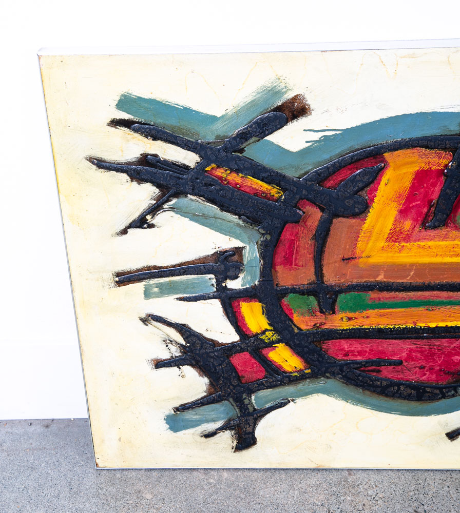 Mid Century Modern Wall Art Framed Abstract Expressionism Red Grey Black Yellow - Image 5