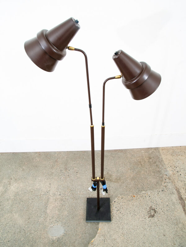 Mid Century Modern Floor Lamp Brown 2 Light Adjustable Brass Vintage Mcm Vintage - Image 6