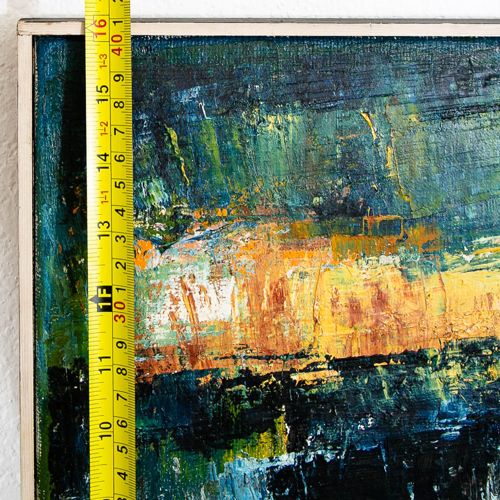 Mid Century Modern Landscape Painting Art Abstract Blues Black White Yellow Mcm - Image 11