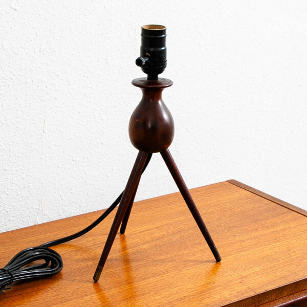 Vintage Mid Century Modern Lamp Teak Turned Wood Round Denmark Tripod Table Mcm - Image 7