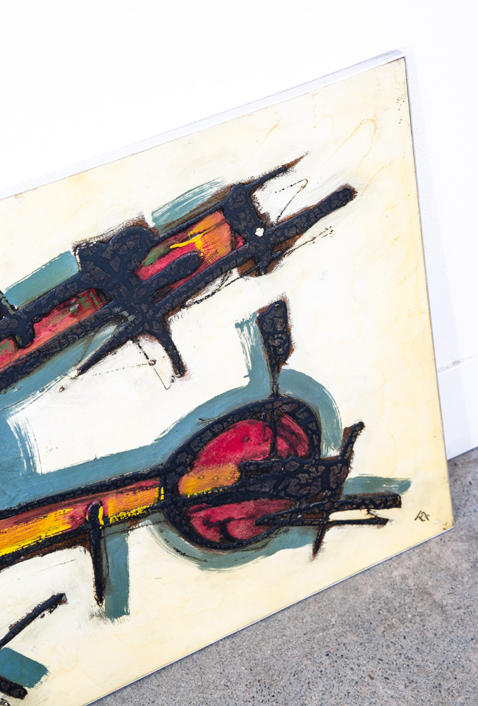 Mid Century Modern Wall Art Framed Abstract Expressionism Red Grey Black Yellow - Image 9