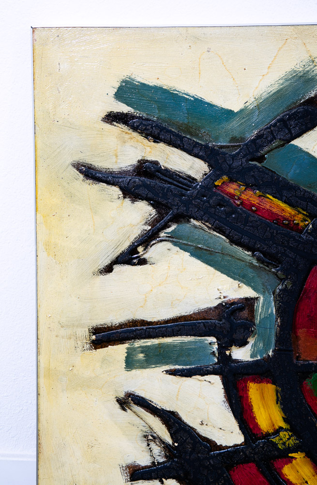 Mid Century Modern Wall Art Framed Abstract Expressionism Red Grey Black Yellow - Image 8