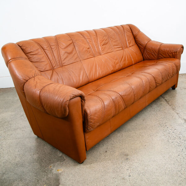 Mid Century Danish Modern Sofa Couch 3 Seater Caramel Cognac Leather Denmark Mcm - Image 3