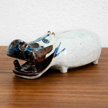 Mid Century Modern Hippo Figurine Piggy Bank Ceramic Otagiri Japan 1970s Sculpture