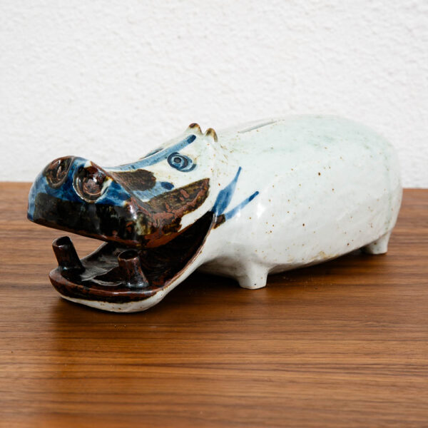 Mid Century Modern Hippo Figurine Piggy Bank Ceramic Otagiri Japan 1970s Sculpture