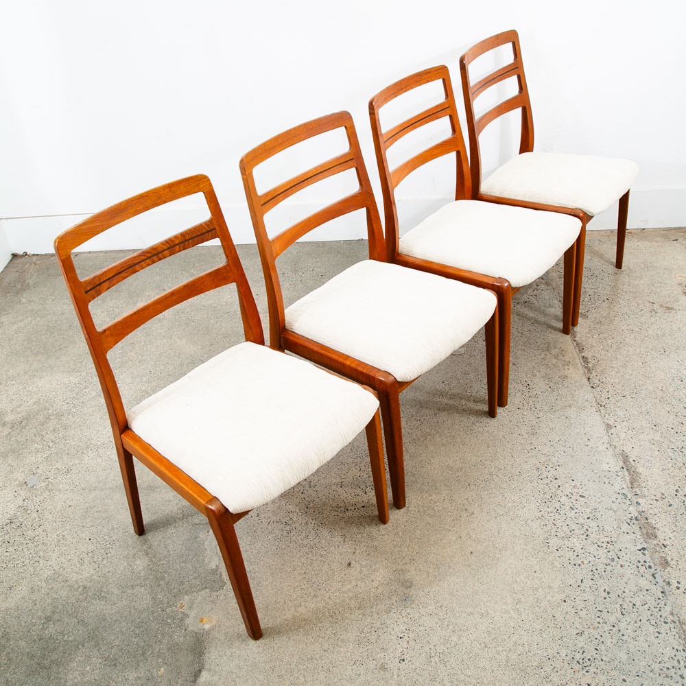 Mid Century Danish Modern Dining Chairs Set 4 Cream Off White Teak Rosewood Mcm