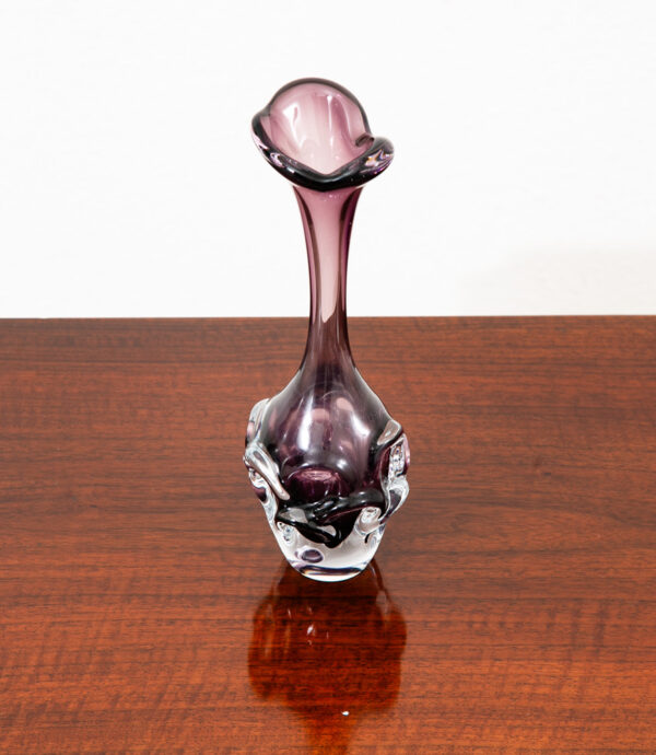 Mid Century Modern Art Glass Vase Floral 2 Tone Sweden Purple Glass Two Flowers - Image 2