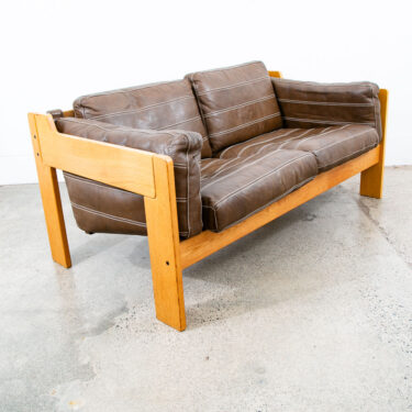 Mid Century Danish Modern Couch Sofa White Oak Brown Loveseat Settee 2 Seat Mcm