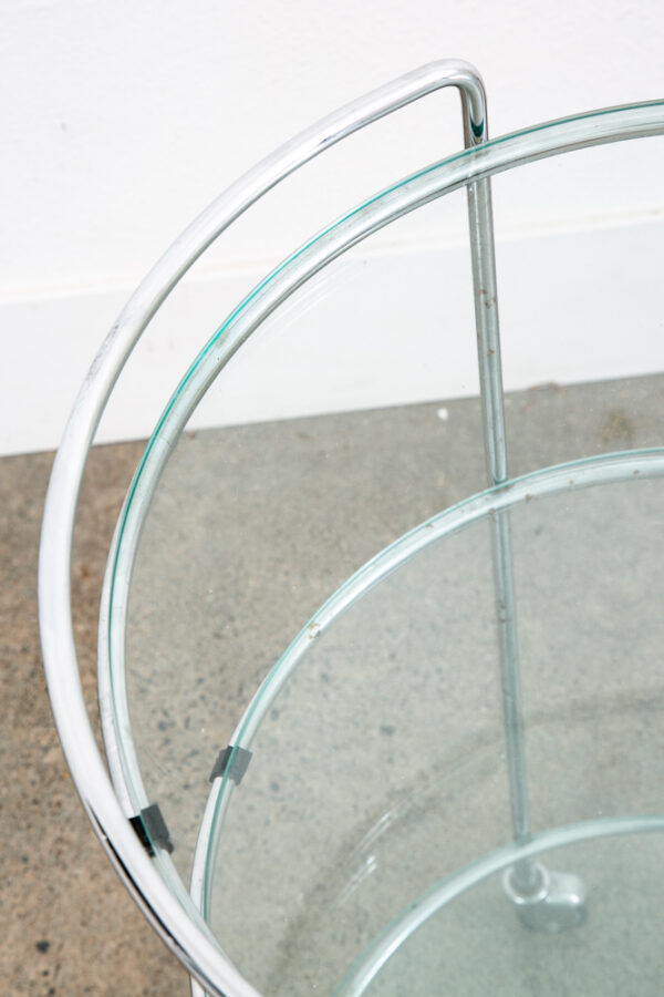 Mid Century Modern Serving Cart Trolley Rolling Bar Glass 3 tier Round Circular - Image 9