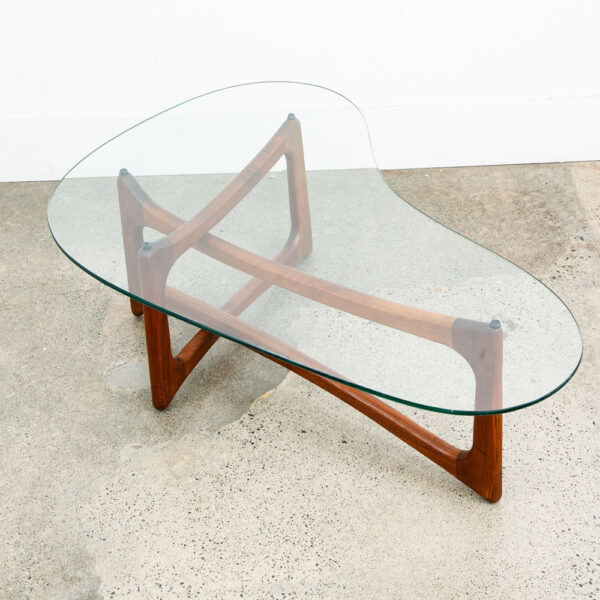 Mid Century Modern Coffee Table Kidney Glass Adrian Pearsall Kidney Craft Walnut - Image 2