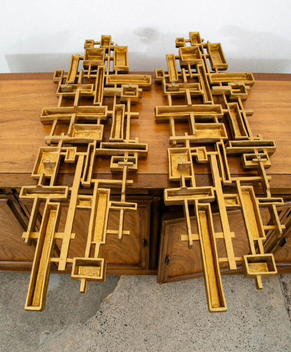 Mid Century Modern Art Brutalist Pair Gold Resin Vintage Original Mcm Wall Two 2 - Image 4