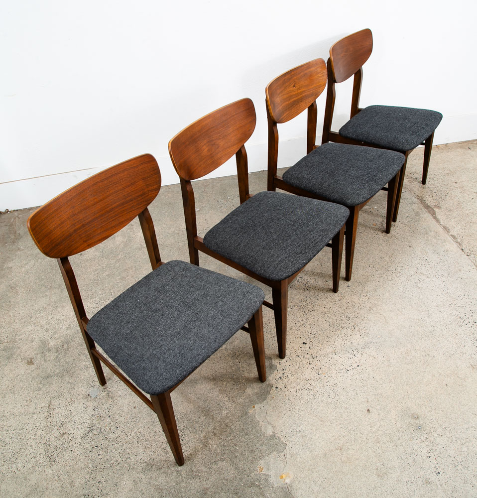 Mid Century Modern Dining Chairs 4 Grey Walnut Vintage American Mcm Restored NM