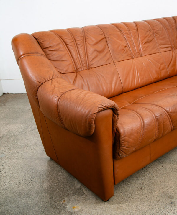 Mid Century Danish Modern Sofa Couch 3 Seater Caramel Cognac Leather Denmark Mcm - Image 9