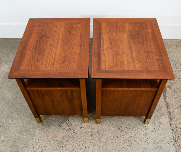 Mid Century Modern Nightstands End Side Tables Cane Walnut Founders Cabinet Set - Image 6
