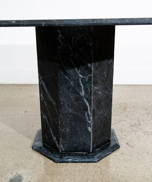Mid Century Modern Dining Table Black Grey Octogon Marble Pedestal Base 1970s - Image 4