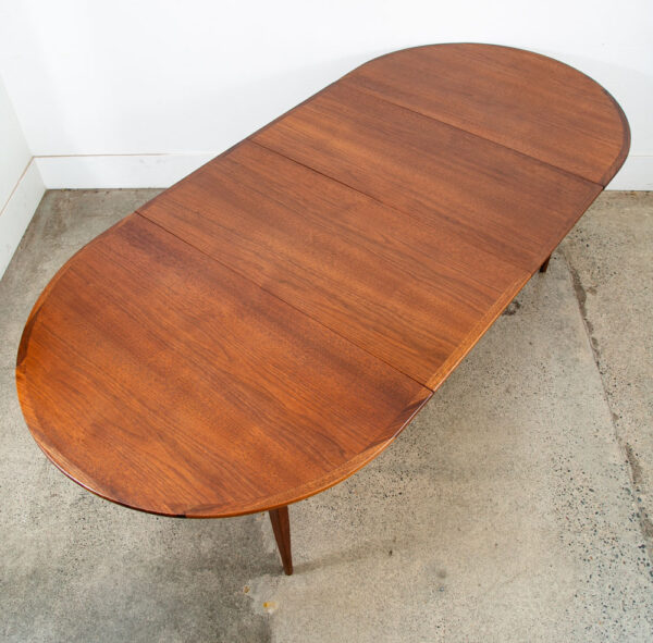 Mid Century Danish Modern Dining Table Round Leaf x2 Dillingham Walnut Oval NM - Image 2