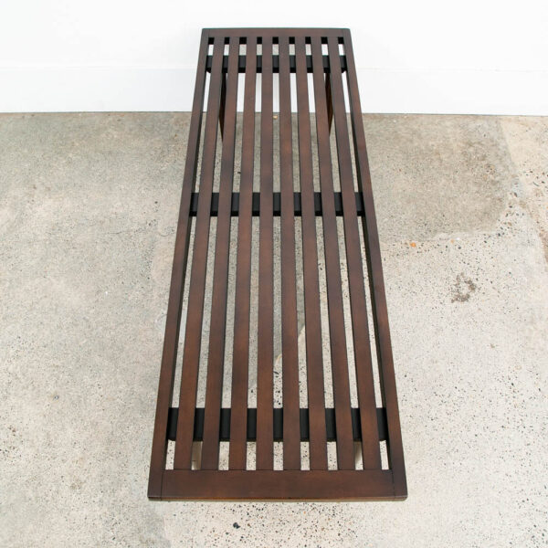 Mid Century Modern Slat Bench Coffee Table American Vintage Brown Wood Restored - Image 5