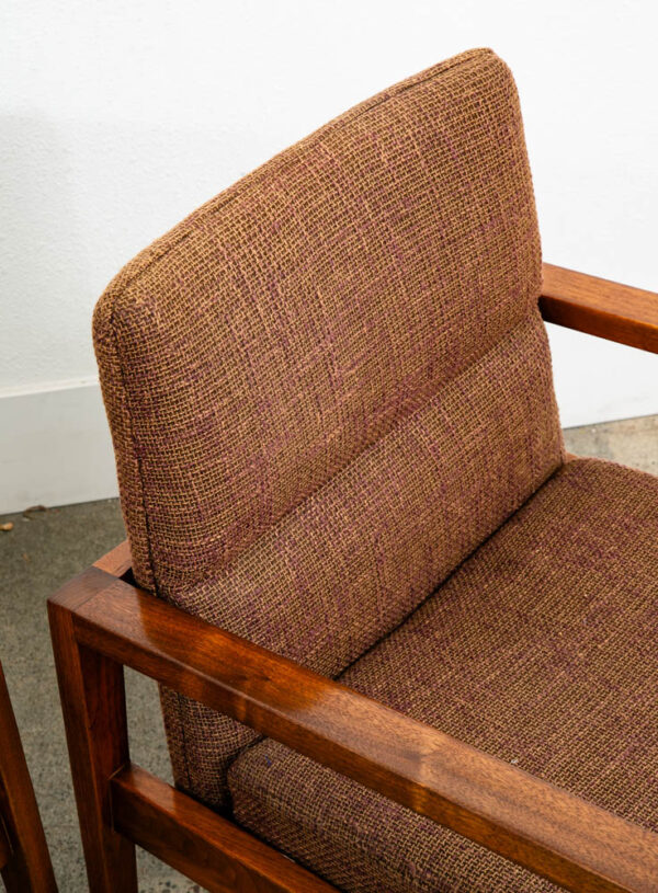 Mid Century Modern Lounge Chairs Jens Risom Walnut Pair Brown Armchairs Two Mcm - Image 10