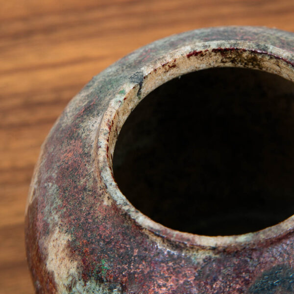 Mid Century Modern Studio Pottery Vase Raku Ceramic Textured Pot Round - Image 5