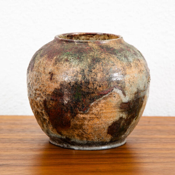 Mid Century Modern Studio Pottery Vase Raku Ceramic Textured Pot Round - Image 8