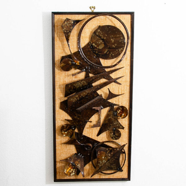 Mid Century Modern Wall Framed Metal Art Work Abstract Expressionist Shapes