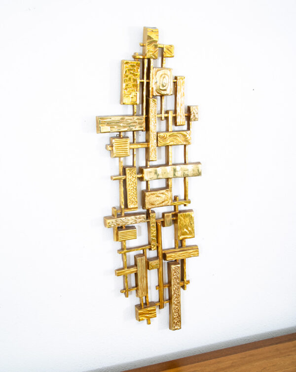 Mid Century Modern Art Brutalist Pair Gold Resin Vintage Original Mcm Wall Two 2 - Image 5