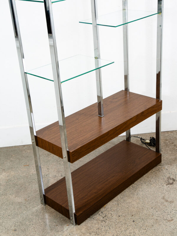Mid Century Modern Bookshelf Book Shelf Shelving Chrome Etegere Display Glass NM - Image 5