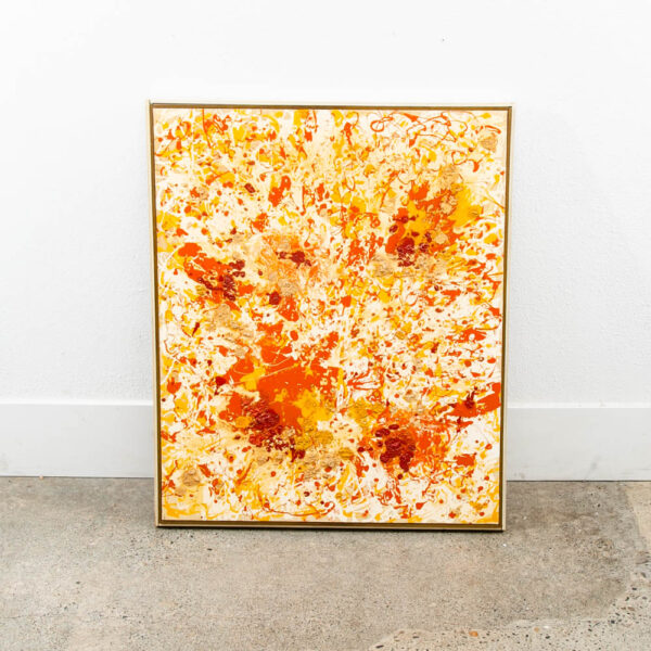 Mid Century Modern Original Painting Art Abstract Expressionist Yellow Orange M - Image 4