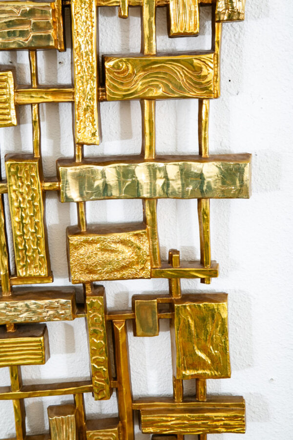 Mid Century Modern Art Brutalist Pair Gold Resin Vintage Original Mcm Wall Two 2 - Image 12