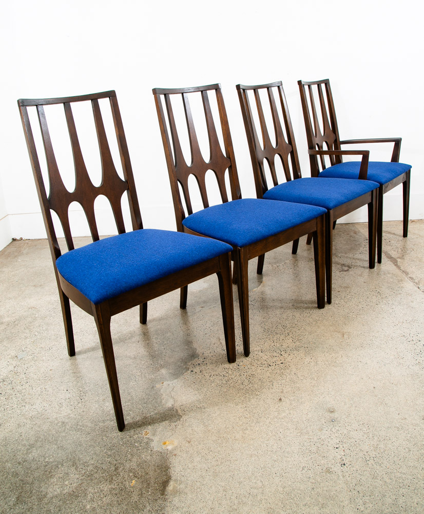 Mid Century Modern Dining Chairs Set 4 Broyhill Brasilia Back Blue Lenoir Chair - Image 3