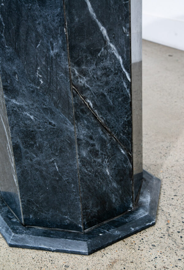 Mid Century Modern Dining Table Black Grey Octogon Marble Pedestal Base 1970s - Image 8