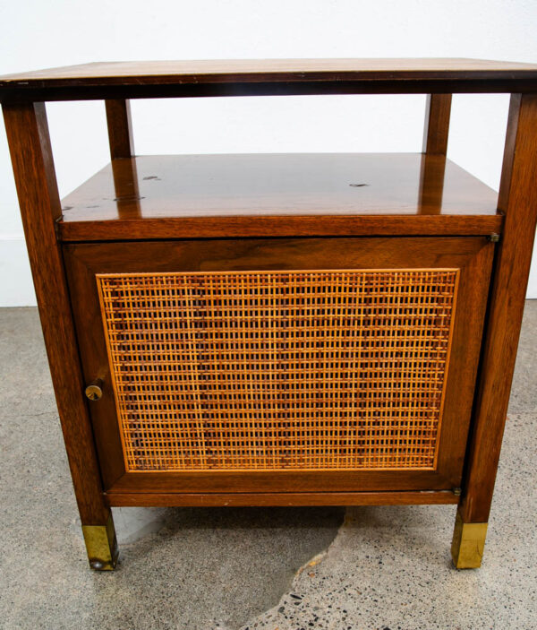 Mid Century Modern Nightstands End Side Tables Cane Walnut Founders Cabinet Set - Image 11