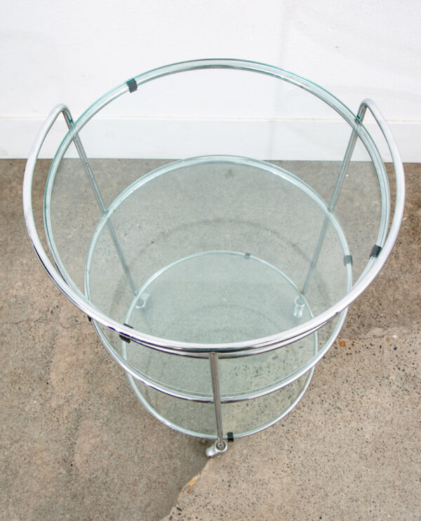 Mid Century Modern Serving Cart Trolley Rolling Bar Glass 3 tier Round Circular - Image 12