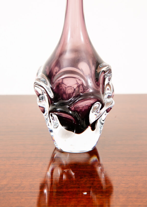 Mid Century Modern Art Glass Vase Floral 2 Tone Sweden Purple Glass Two Flowers - Image 3