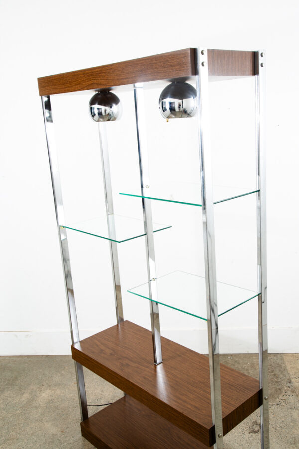 Mid Century Modern Bookshelf Book Shelf Shelving Chrome Etegere Display Glass NM - Image 7