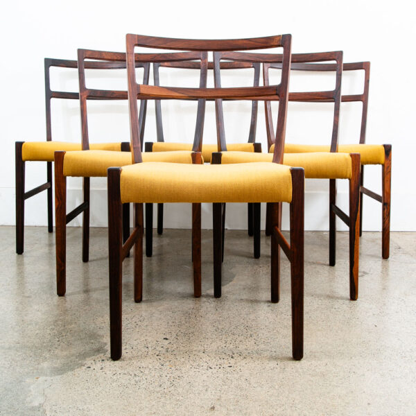 Mid Century Danish Modern Dining Chairs Johannes Andersen Set 6 Rosewood Yellow - Image 3