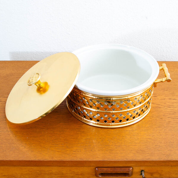 Mid Century Modern American Ceramic Brass Round Dish Cover Lid American Mcm - Image 2