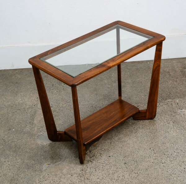 Mid Century  Modern End Tables Oak Glass Side Nightstands Shelf Pair Mcm - Image 12