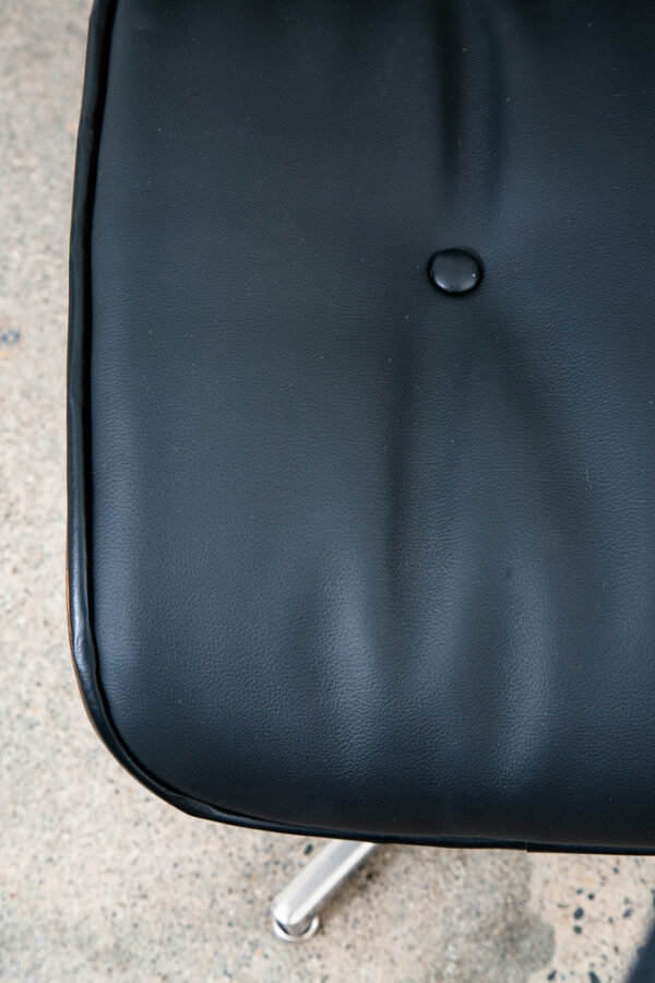 Mid Century Modern Lounge Chair Selig Plycraft Black Leather Swivel Walnut Metal - Image 9