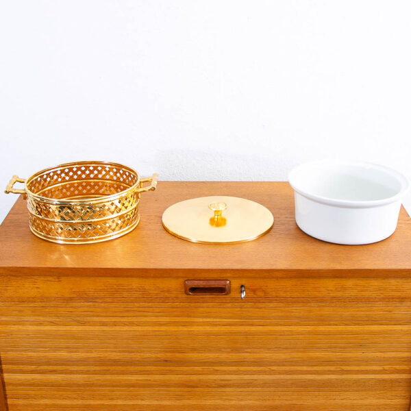 Mid Century Modern American Ceramic Brass Round Dish Cover Lid American Mcm - Image 3