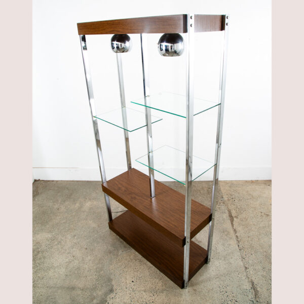 Mid Century Modern Bookshelf Book Shelf Shelving Chrome Etegere Display Glass NM