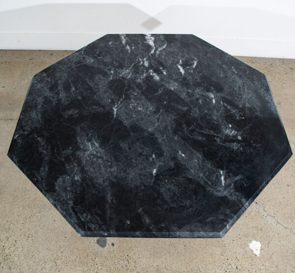 Mid Century Modern Dining Table Black Grey Octogon Marble Pedestal Base 1970s - Image 3