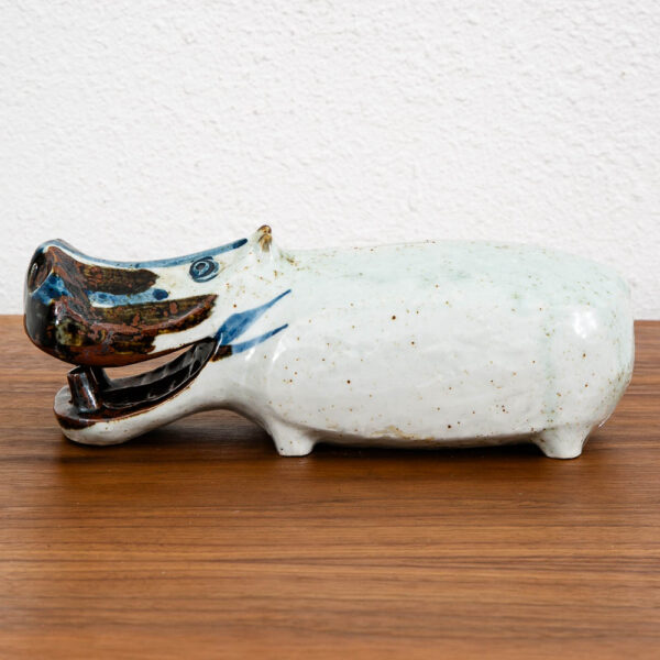 Mid Century Modern Hippo Figurine Piggy Bank Ceramic Otagiri Japan 1970s Sculpture - Image 9