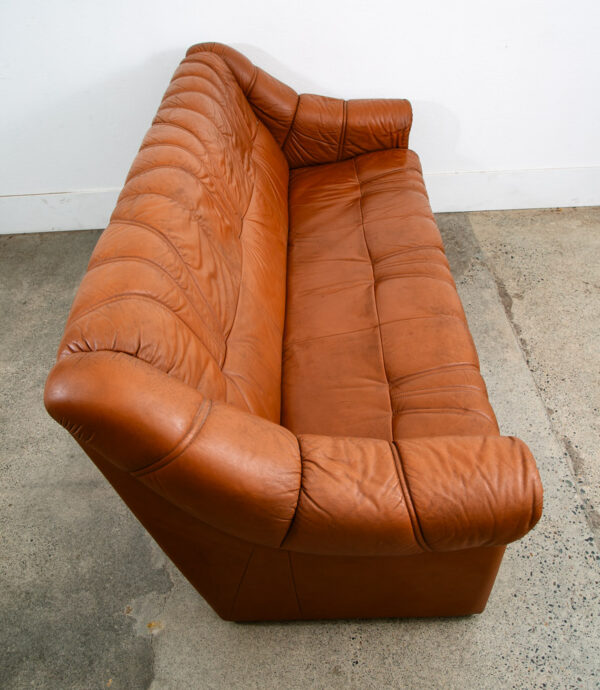 Mid Century Danish Modern Sofa Couch 3 Seater Caramel Cognac Leather Denmark Mcm - Image 5
