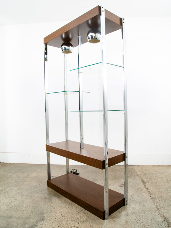 Mid Century Modern Bookshelf Book Shelf Shelving Chrome Etegere Display Glass NM - Image 2
