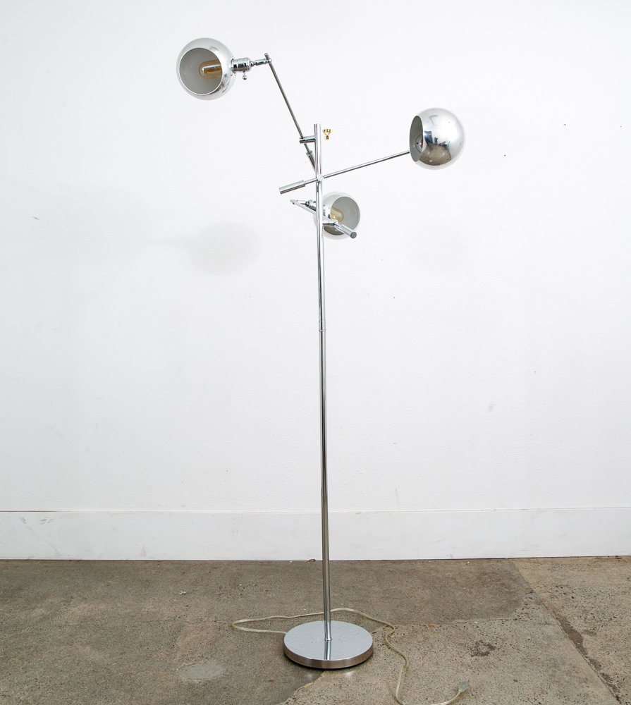 Mid Century Modern Floor Lamp Robert Sonneman 3 light Chrome Silver Adjustable - Image 2