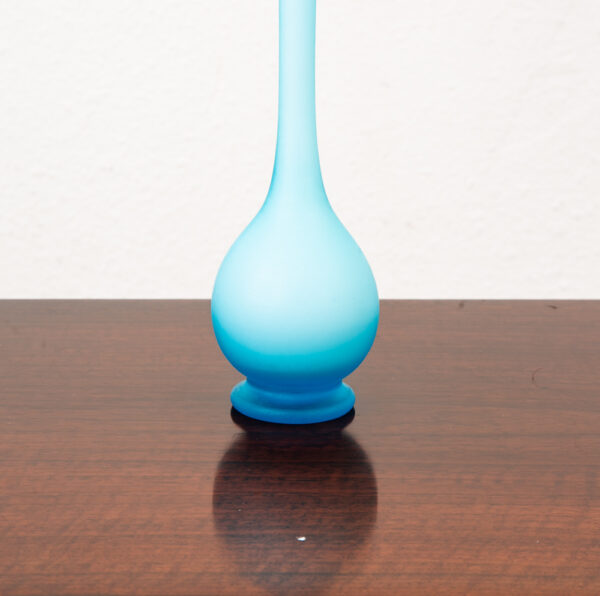 Mid Century Modern Art Glass Vase Blue Opaline Round Pencil Neck Cased Floral - Image 7