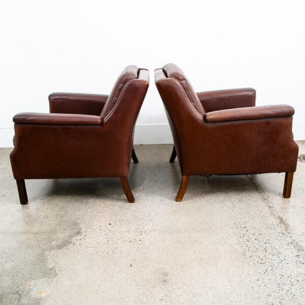 Mid Century Danish Modern Lounge Chairs Set Brown Leather Pair Two Chocolate Mcm - Image 3