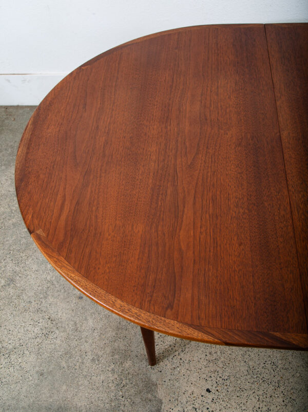 Mid Century Danish Modern Dining Table Round Leaf x2 Dillingham Walnut Oval NM - Image 7