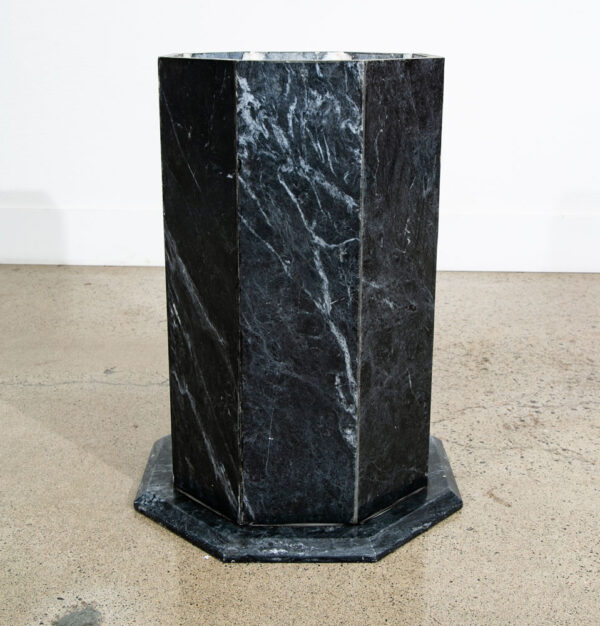 Mid Century Modern Dining Table Black Grey Octogon Marble Pedestal Base 1970s - Image 5